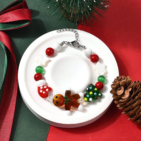 Браслеты из бисера ручной работы из стекла и натуральных камней на рождественскую тематику для женщин