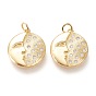 Латунные микропаве прозрачные подвески с фианитом, с прыжковых колец, долговечный, плоские круглые с луной