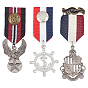 3Pcs 3 Style Alloy Pendant Lapel Pin, Men's Polyester Brooch, Antique Bronze & Platinum, Medal & Eagle & Helm with Anchor