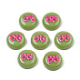 Opaque Resin Enamel Cabochons, Flat Round with Deep Pink Bowknot