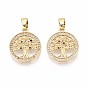 Латунные микро проложить кубического циркония подвески, плоские круглые с дерева жизни