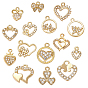 15 pcs 15 styles pendentifs en laiton micro pavé de zircone cubique, charmes en forme de cœur mélangés