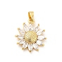 Brass Micro Pave Clear Cubic Zirconia Pendants, with Glass, Sun Charmsflower