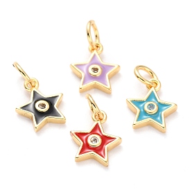 Brass Enamel Pendants, Cadmium Free & Lead Free, Long-Lasting Plated, Star, Real 18K Gold Plated