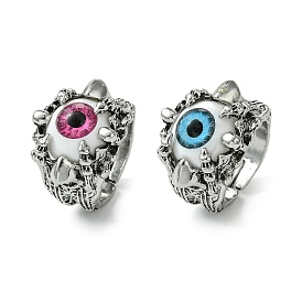 Evil Eye Alloy Acrylic Adjustable Rings, Lead Free & Cadmium Free, Antique Silver