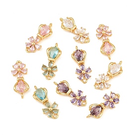 Brass Pave Cubic Zirconia Connector Charms, Flower Crown Links, Long-Lasting Plated