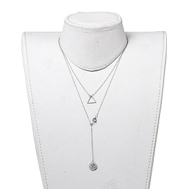 Flat Round with Ohm Lariat Necklaces & Triangle Pendant Necklaces Sets, with 304 Stainless Steel Charms, Cable Chains and Clasps