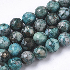 Assembled Synthetic Imperial Jasper and Natural Pyrite Beads Strands, Dyed, Round