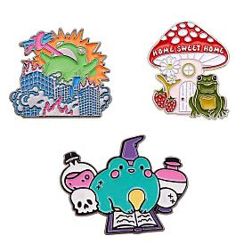 3 Pcs Enamel Lapel Pin Sets Cute Frog Mushroom Monster Enamel Pins Electrophoresis Black Alloy Brooches for Clothes Bags Backpacks Party Decoration Christmas Gift