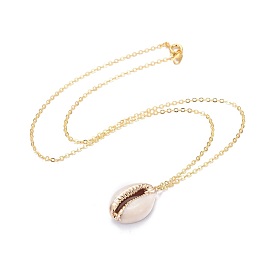 Electroplate Cowrie Shell Pendant Necklaces, with Brass Cable Chains