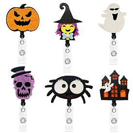 Halloween Theme Badge Reel, Wool Felt Clip-On Retractable Badge Holders, Tag Card Holders, Pumpkin/Ghost/Castle