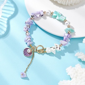 Браслеты из бисера и крошки ракушек трохид, окрашенных в натуральный цвет, для женщин, Подвески из эмали и сплава, формы раковины