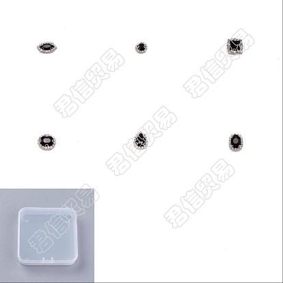 24 piezas 6 estilo coser en pedrería, diamantes de imitación de cristal, con fornituras de latón chapado en plata, accesorios de la ropa, ojo de caballo y redondo y cuadrado y plano redondo y en forma de lágrima y ovalado