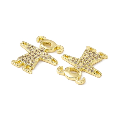 Brass Micro Pave Clear Cubic Zirconia Connector Charms, Girl Links