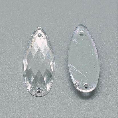 Sew on Rhinestone, Transparent Acrylic Rhinestone, Two Holes, Garment Accessories, Faceted, Drop
