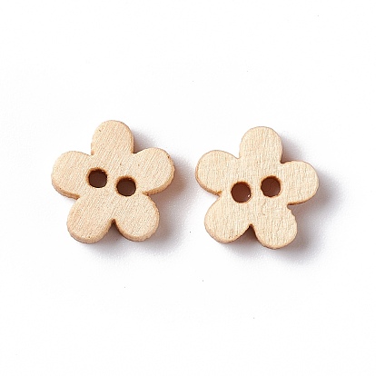Natural 2-hole Basic Sewing Button in 5-petaled Flower Shape, Wooden Buttons