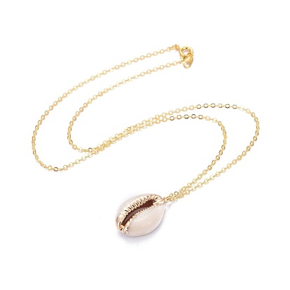 Electroplate Cowrie Shell Pendant Necklaces, with Brass Cable Chains