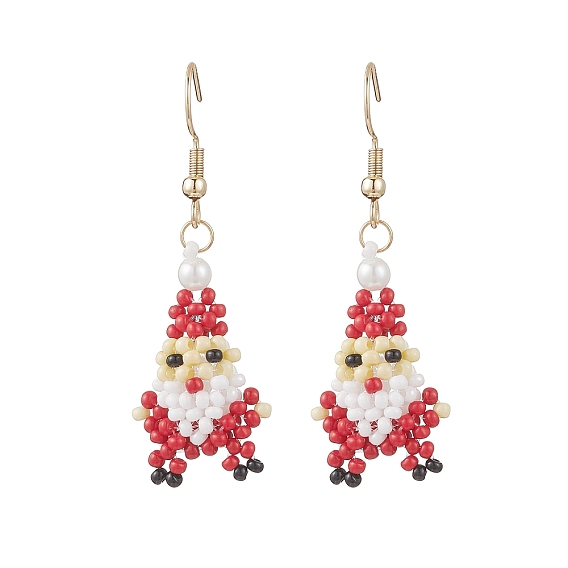 Санта-Клаус 304 серьги-подвески из нержавеющей стали и стекла, со стеклянной жемчуг