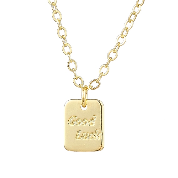 Brass Pendant Necklaces, Cable Chain for Women, Rectangle