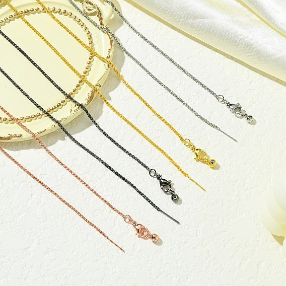 1.5мм стойка покрытие латунь пшеница цепь регулируемые слайдер ожерелья для женщин мужчин, без кадмия и без свинца, 901 застежка из нержавеющей стали, долговечный