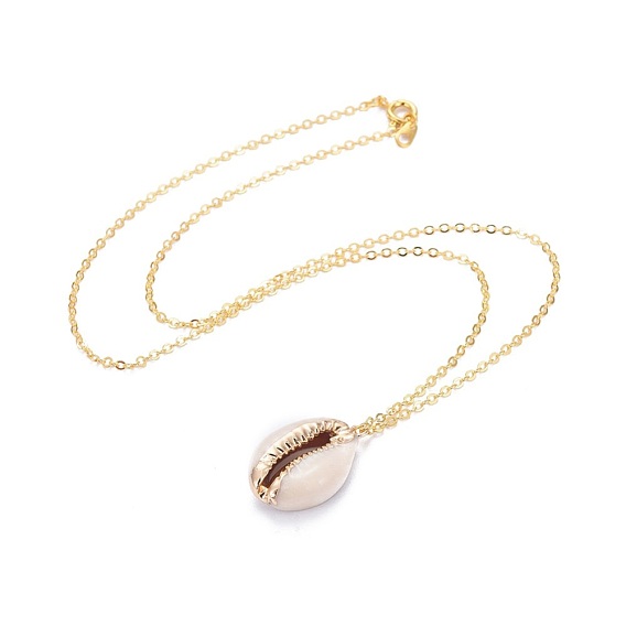 Electroplate Cowrie Shell Pendant Necklaces, with Brass Cable Chains