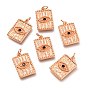 Brass Micro Pave Black Cubic Zirconia Pendants, Long-Lasting Plated, with Jump Ring, Rectangle with Eye