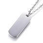 304 Stainless Steel Stamping Blank Tag Pendant Necklaces, Rectangle