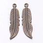 Tibetan Style Alloy Pendants, Lead Free and Cadmium Free, Feather