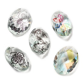 Pointé cabochons en strass de verre, ovale avec motif d'insectes ou de fleurs