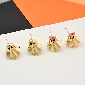 Серьги-гвоздики из латуни в виде призрака, без кадмия и без свинца, стойки покрытие, с эмалью, реальный 18 k позолоченный