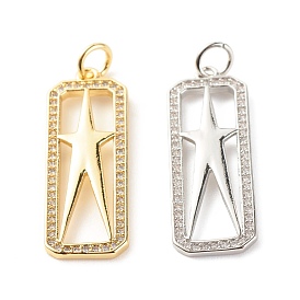 Латунные микропаве прозрачные подвески с фианитом, без кадмия и без свинца, прямоугольник со звездой