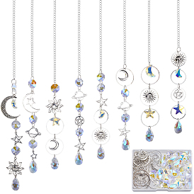 Наборы для самостоятельного изготовления подвесного ловца солнца в виде луны и звезды, включают в себя железные застежки-крючки, бордюрные цепи, Кольца прыжок, Подвески из сплава , стеклянные подвески, Латунные соединительные колечки