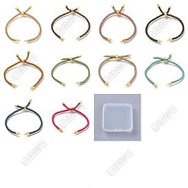 10 piezas 10 colores cordón de algodón trenzado deslizador fabricación de pulseras, con fornituras de latón chapado en cremallera, real 18 k chapado en oro