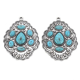 Tibetan Style Alloy Big Pendants, with Synthetic Turquoise, Cadmium Free & Lead Free, Oval