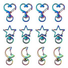 30Pcs 3 Style Alloy Swivel Lobster Clasps, Swivel Snap Hook, Heart & Star & Moon