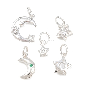 925 подвески из стерлингового серебра с паве из кубических цирконий, с прыжковых колец, серебряный цвет гальваническим