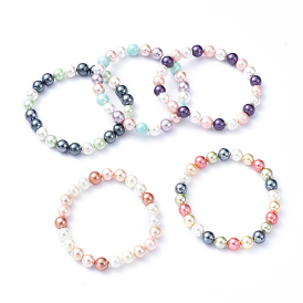 Shell Pearl Beads Stretch Bracelets, Colorful