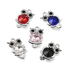 Alloy Rhinestone Pendants, Owl Charms, Platinum