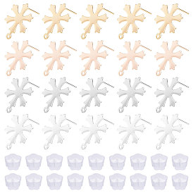 Unicraftale 24Pcs 4 Colors 201 Stainless Steel Stud Earring Findings, with Horizontal Loop and 316 Stainless Steel Pin, Snowflakes, with 30Pcs Plastic Ear Nuts