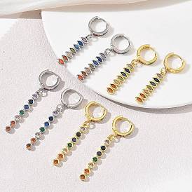 Brass Pave Cubic Zirconia Hoop Dangle Earrings, Round/Horse Eye, Rack Plating, Long-Lasting Plated, Cadmium Free & Lead Free