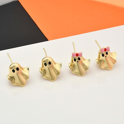 Серьги-гвоздики из латуни в виде призрака, без кадмия и без свинца, стойки покрытие, с эмалью, реальный 18 k позолоченный