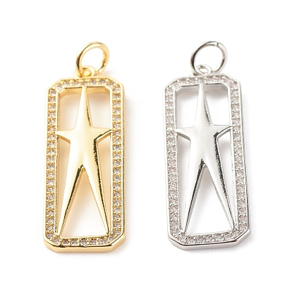 Латунные микропаве прозрачные подвески с фианитом, без кадмия и без свинца, прямоугольник со звездой