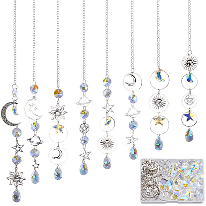 Наборы для самостоятельного изготовления подвесного ловца солнца в виде луны и звезды, включают в себя железные застежки-крючки, бордюрные цепи, Кольца прыжок, Подвески из сплава , стеклянные подвески, Латунные соединительные колечки