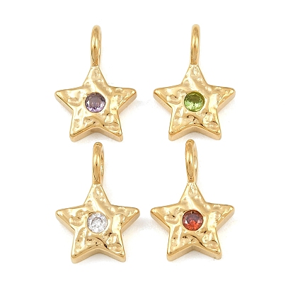 304 micro de acero inoxidable allanan colgantes de circonio cúbico, dijes de estrella martillados, real 14 k chapado en oro