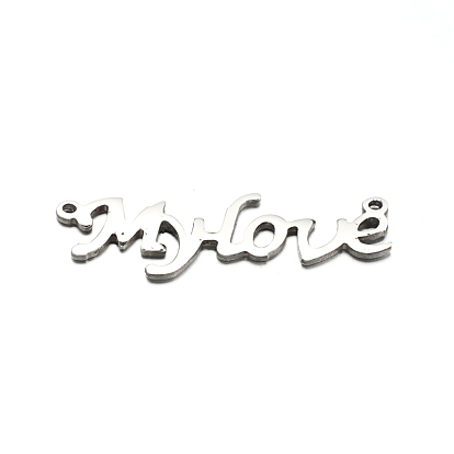 304 Stainless Steel Pendants, Word Mylove, 12x35.5x1mm, Hole: 1mm