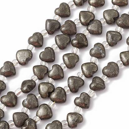 Perlas de pirita naturales hebras, con granos de la semilla, corazón