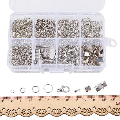 PandaHall Elite Rectangle 1Box Jewelry Findings 20PCS Alloy Lobster Claw Clasps, 45PCS Iron Ribbon Ends, 40g Brass Jump Rings, 10g Alloy Drop End Pieces, Nickel Free, 8x6x5mm, Hole: 2mm