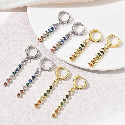 Brass Pave Cubic Zirconia Hoop Dangle Earrings, Round/Horse Eye, Rack Plating, Long-Lasting Plated, Cadmium Free & Lead Free