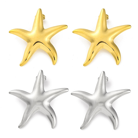 Ионное покрытие (ip) 304 серьги-гвоздики из нержавеющей стали в форме морской звезды