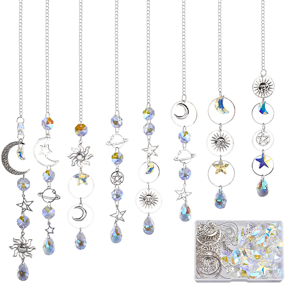 Наборы для самостоятельного изготовления подвесного ловца солнца в виде луны и звезды, включают в себя железные застежки-крючки, бордюрные цепи, Кольца прыжок, Подвески из сплава , стеклянные подвески, Латунные соединительные колечки